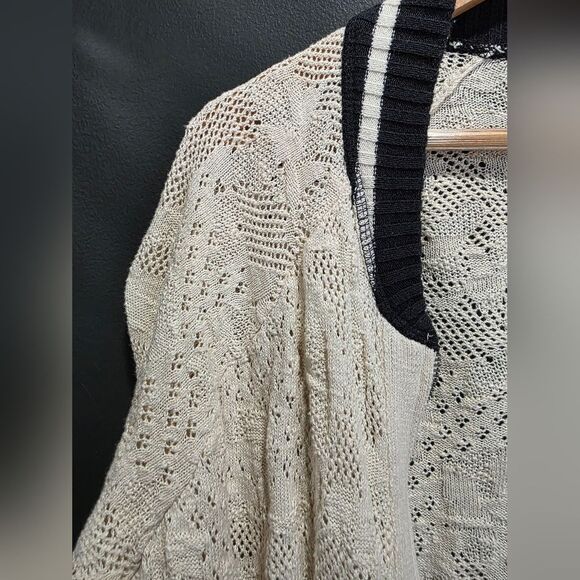 Free People Ivory Black Full Zip Crochet Women's Sweater Jacket Size S Blogger - Picture 6 of 12
